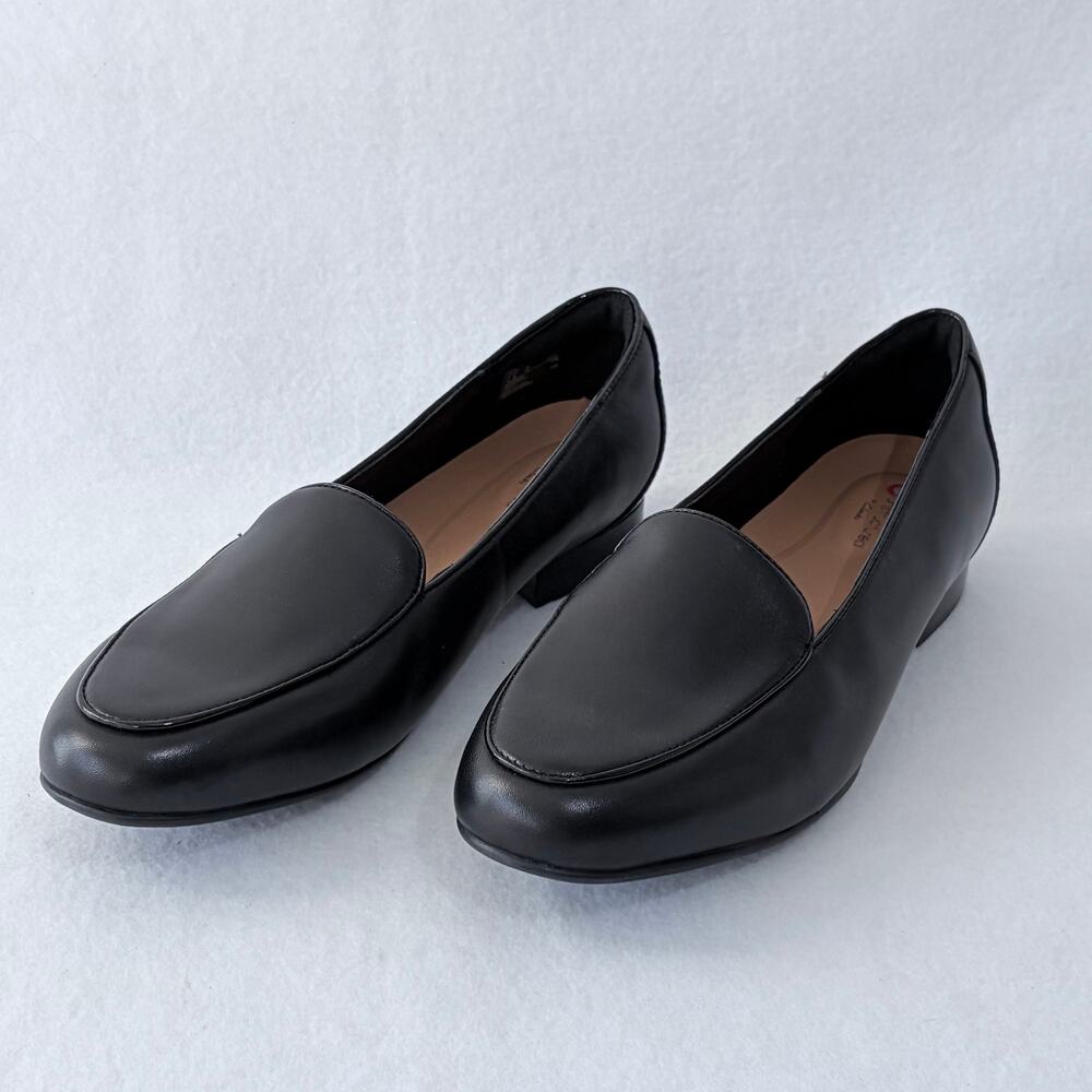 Clarks Unstructured Shoes Womens 9 Black Leather Slip On Comfort Daily Loafers